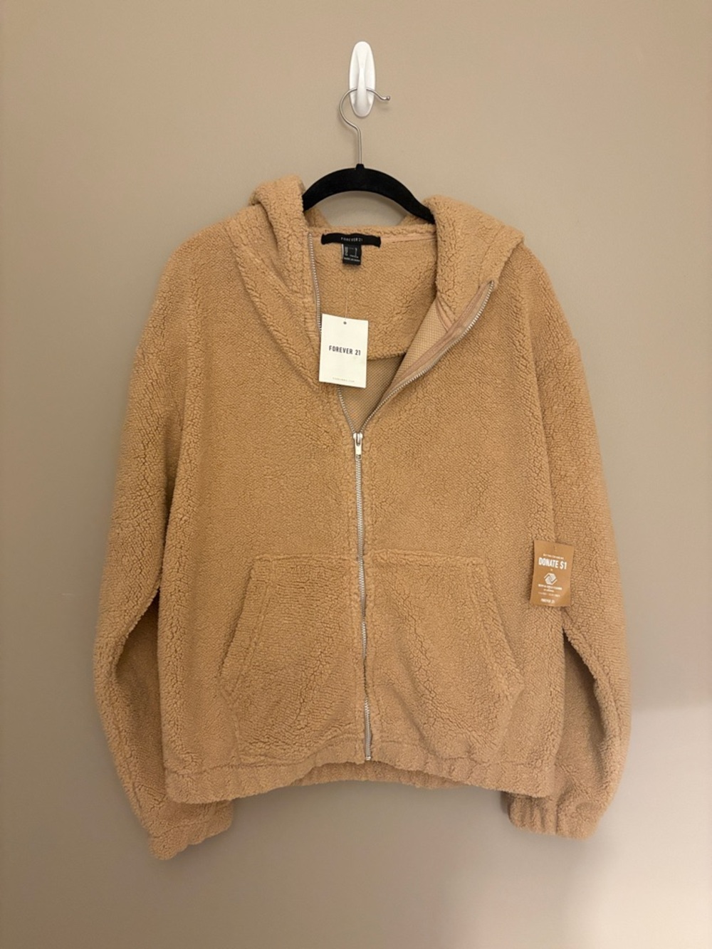 Forever 21 Plush Zip-Up Hoodie - Tan